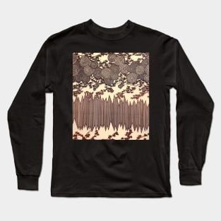 SWIRLS ,LEAVES AND STRIPES Ivory Sepia Brown Geometric Japanese Floral Long Sleeve T-Shirt